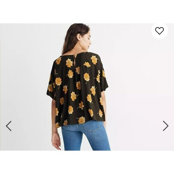 Madewell‎ Women's Rhyme Top Blouse In Fall Flowers V-Neck Relaxed Fit Olive Sz M - Picture 2 of 7